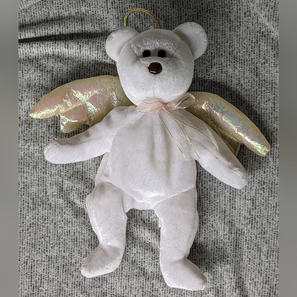 1998 Retired TY HALO the Angel Bear Beanie Baby Rare with Brown Nose